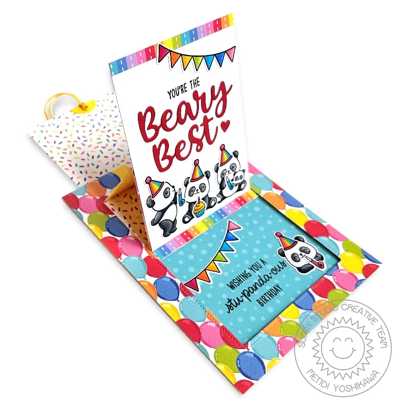 Sunny Studio You're the Beary Best Punny Panda Bear Sliding Window Pop-up Birthday Card (using Surprise Party 6x6 Paper Pad)