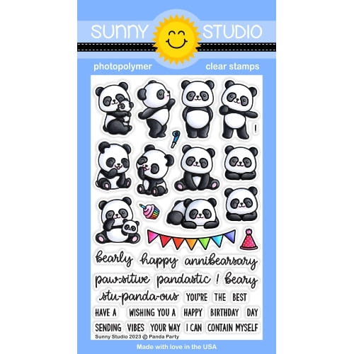 Sunny Studio Panda Party Birthday Bear 4x6 Clear Photopolymer Stamps SSCL-344
