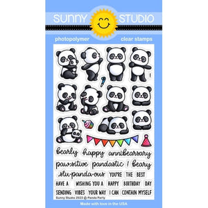 Sunny Studio Panda Party Birthday Bear 4x6 Clear Photopolymer Stamps SSCL-344