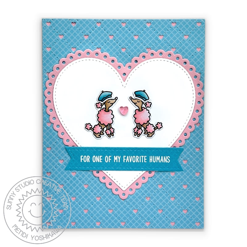 Sunny Studio Stamps For My Favorite Human Pink Poodle Scalloped Heart Valentine's Day Card (using Stitched Heart 2 Dies)