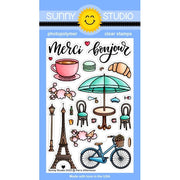 Sunny Studio Stamps Paris Afternoon 4x6 Clear Photopolymer Bonjour & Merci Stamp Set
