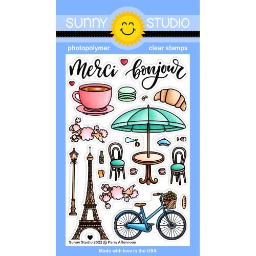 Sunny Studio Stamps Paris Afternoon 4x6 Clear Photopolymer Bonjour & Merci Stamp Set