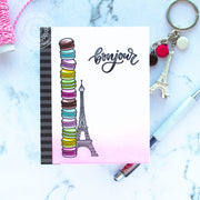 Sunny Studio Stacked Rainbow French Macarons with Eiffel Tower Bonjour Card (using Paris Afternoon 4x6 Clear Stamps)