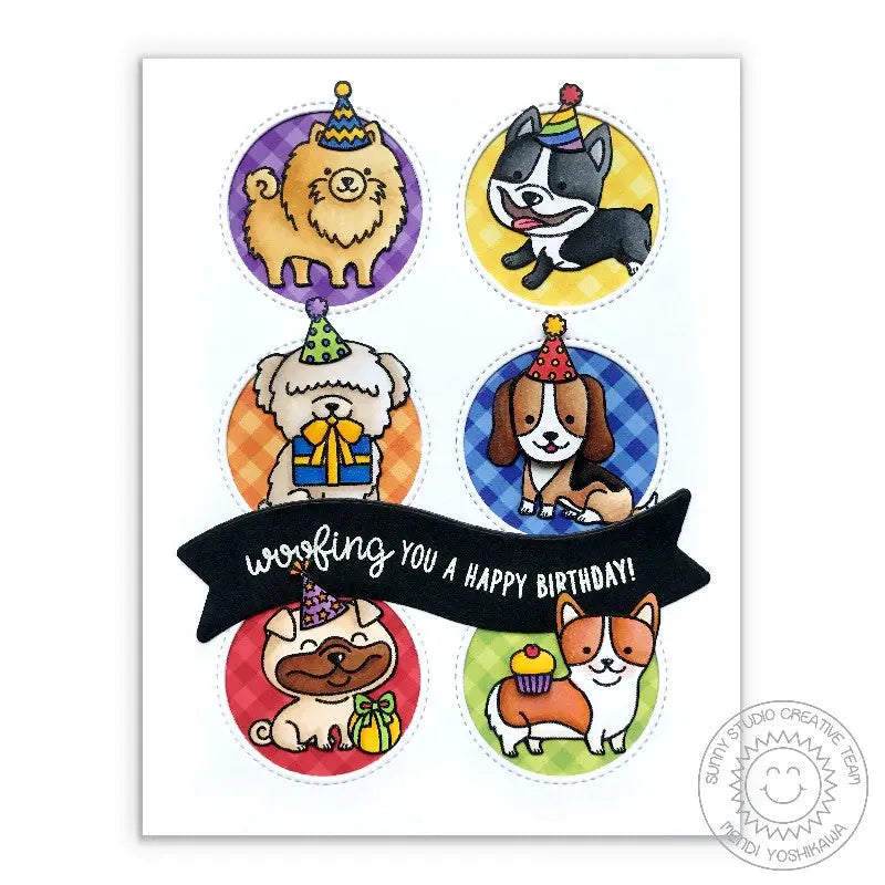 Sunny Studio Stamps: Party Pups Dog Grid Style Birthday Card by Mendi Yoshikawa