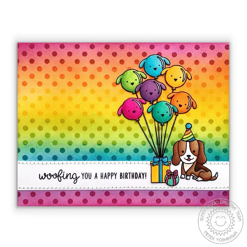 Sunny Studio Stamps Party Pups Polka-dot Rainbow Birthday Card by Mendi Yoshikawa