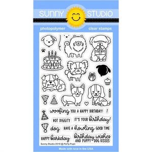 Sunny Studio Stamps Party Pups Dog Birthday 4x6 Clear Photopolymer Stamp Set