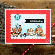 Sunny Studio Stamps Party Pups Dog Birthday Card featuring Red Polka-dot Parade 6x6 Patterned Paper