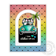Sunny Studio I Love Chilling with You Penguins in Car Rainbow Card (using Passionate Penguins 4x6 Clear Stamps)