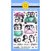 Sunny Studio Passionate Penguins 4x6 Love Themed Valentine's Day Photopolymer Clear Stamps