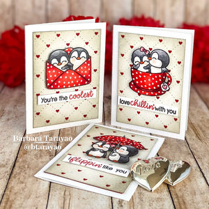 Sunny Studio Stamps Punny Penguins Red Polka-dot Valentine's Day Cards Set (using Quilted Hearts Background Die)