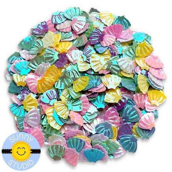 Sunny Studio  Stamps Iridescent Pastel Seashell Confetti Sequins for Shaker Cards,  Scrapbooking  & Paper Crafts