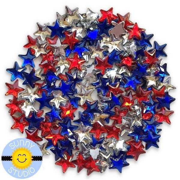 Sunny Studio Stamps Loose Patriotic Star Jewels Rhinestones in Red, White & Blue 7mm for Cards & Paper Crafts