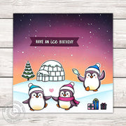 Sunny Studio Northern Lights Winter Igloo with Snow Slopes Square Holiday Christmas Card (using Penguin Pals 4x6 Clear Stamps)