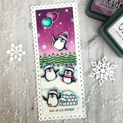 Sunny Studio Have An Ice Birthday Penguin with Heart Balloons & Igloo Holiday Card (using Winter Scenes 4x6 Clear Stamps)