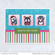 Sunny Studio Clean & Simple Penguin with Stitched Windows Color Striped Christmas Card (using Joyful Holiday 6x6 Paper)