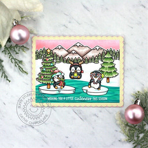 Sunny Studio Wishing You A Little Cuteness This Season Penguin Christmas Tree Winter Holiday Card (using Penguin Party Clear Stamps) 