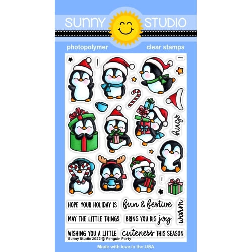 Sunny Studio Penguin Party Holiday Christmas 4x6 Clear Photopolymer Stamps SSCL-339