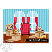 Sunny Studio Life's Simple Pleasures Cat & Dogs in Cardboard Boxes with Armchair Card (using Cozy Christmas 4x6 Clear Stamps)