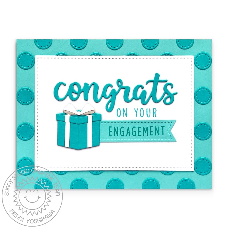 Sunny Studio Congrats on Your Engagement Tiffany Blue Box Stitched Polka-dot Card using Perfect Gift Boxes Metal Cutting Die