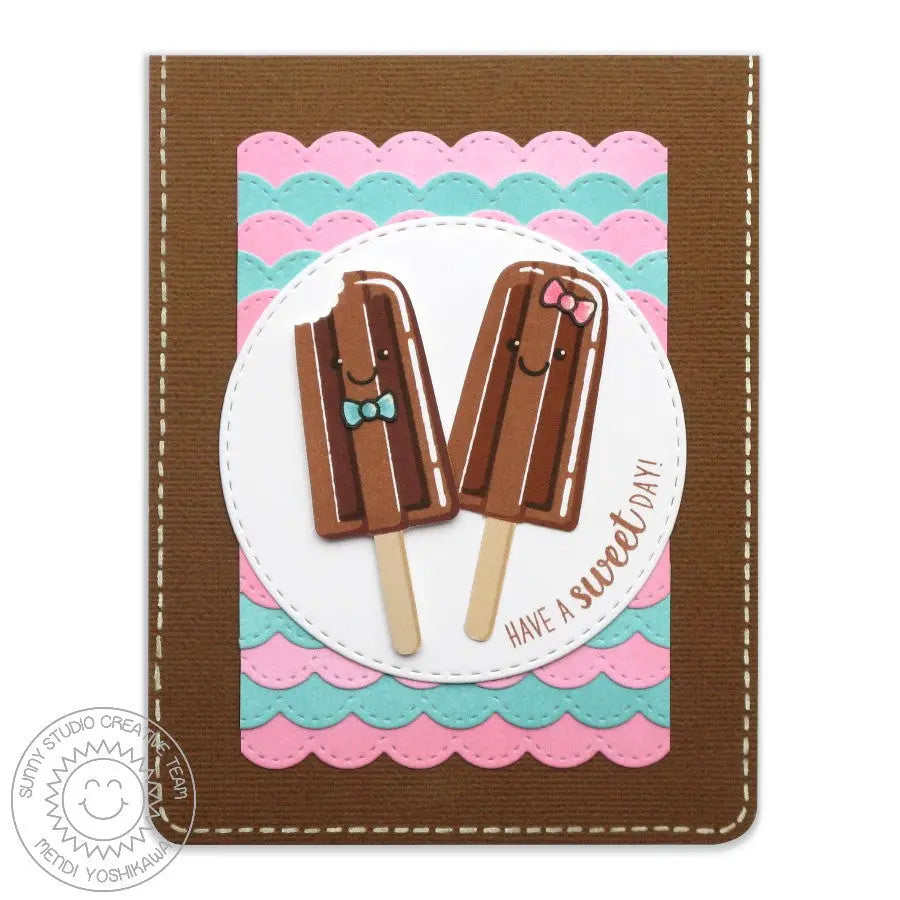 Sunny Studio Stamps Fudge Popsicle Card with Stitched Scalloped Background using Stitched Scallop Border Metal Cutting Dies