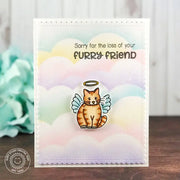 Sunny Studio Stamps Pet Sympathy Angel Cat Card with Pastel Rainbow Clouds