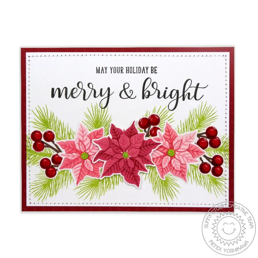 Sunny Studio Stamps Petite Poinsettias Berries and Sprigs Merry & Bright Christmas Card