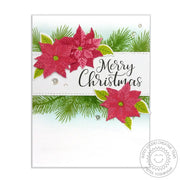Sunny Studio Red Glitter Poinsettias & Sequins Holiday Christmas Card (using Petite Poinsettia 4x6 Clear Layering Stamps)