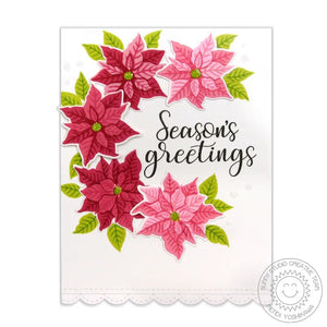 Sunny Studio Stamps Petite Poinsettias Seasons Greetings Crescent Wreath Holiday Christmas Card