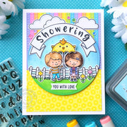 Sunny Studio Showering You With Love Spring Umbrella Card with custom greeting by Lynn Put using Phoebe Alphabet Clear Stamps