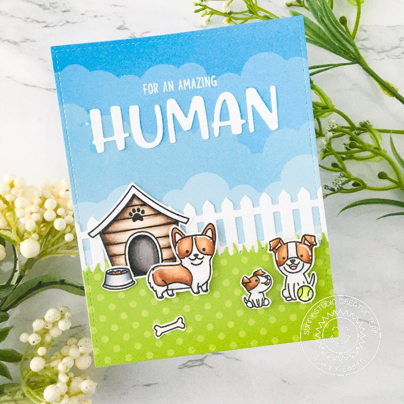 Sunny Studio For An Amazing Human Dog with Dog House Card (using Picket Fence Metal Cutting Dies)
