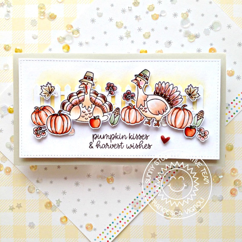 Sunny Studio Stamps Pumpkin Kisses & Harvest Wishes Turkey Thanksgiving Card (using Picket Fence Metal Cutting Dies)