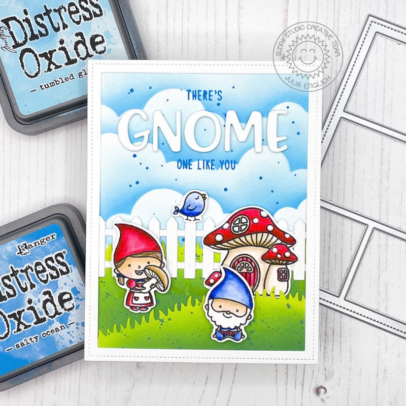 Sunny Studio Stamps There's Gnome One Like You Gnomes with Mushroom House Card (using Picket Fence Metal Cutting Dies)