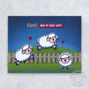 Sunny Studio Ewe Make My Heart Happy Punny Counting Sheep Leaping Over Fence Card (using Missing Ewe 2x3 Clear Stamps)