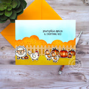 Sunny Studio Stamps Pumpkin Spice & Everything Nice Fall Farm with Chickens Card (using Picket Fence Border Cutting Die)