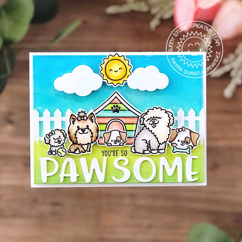 Sunny Studio You're So Pawsome Puppy Dog with Dog House Card (using Puppy Dog Kisses 2x3 Clear Stamps)