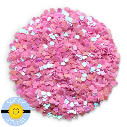 Sunny Studio Mini Pink Iridescent Heart Confetti Sprinkles Embellishments for Shaker Cards
