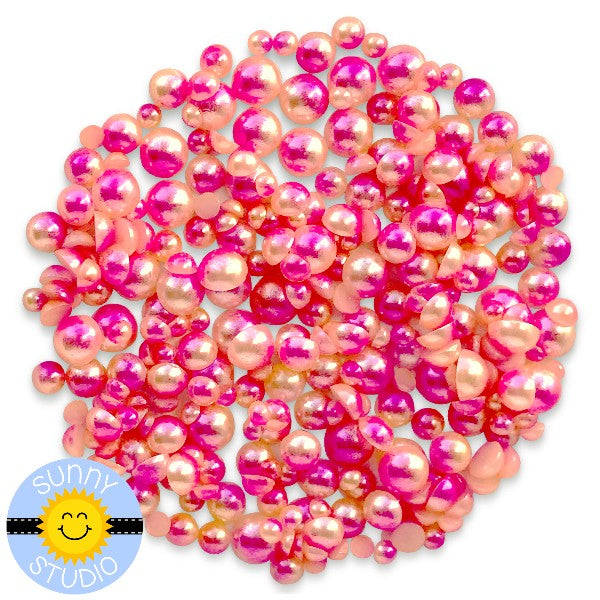 Sunny Studio Stamps Pink , Peach  & Yellow Ombre 2-Tone Loose Flat Back Half Pearls Embellishments- 3mm, 4mm, 5mm & 6mm