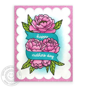 Sunny Studio Stamps Pink Peonies Floral Mother's Day Card with Lacy Scalloped Background