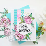 Sunny Studio Pink & Aqua Best Wishes Peony Floral Flowers Wedding Card (using Pink Peonies Clear Mini Stamps)