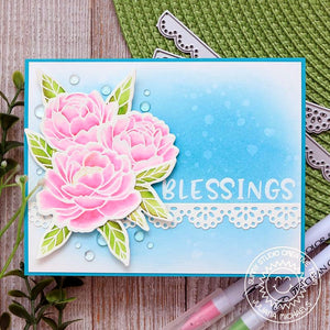 Sunny Studio Watercolor Peony Flower Blessings Handmade Card using Pink Peonies 4x6 Clear Photopolymer Stamps