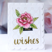 Sunny Studio Stamps Birthday Wishes Pink Peonies Peony Card using scalloped Frilly Frames Eyelet Lace Metal Cutting Dies