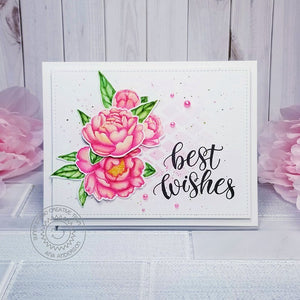 Sunny Studio Stamps Pink Peonies Best Wishes Wedding Handmade Card by Ana Anderson