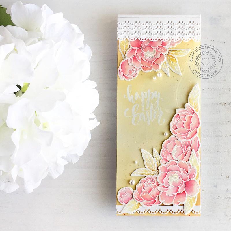 Sunny Studio Stamps Scalloped Pink Peonies Peony Handmade Card (using Eyelet Lace Border Cutting Dies)