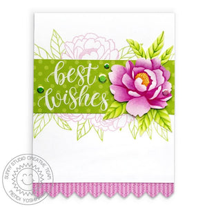 Sunny Studio Stamps Best Wishes Pink Peonies Floral Wedding Card using Scalloped Heart Border from Heartstrings Border dies