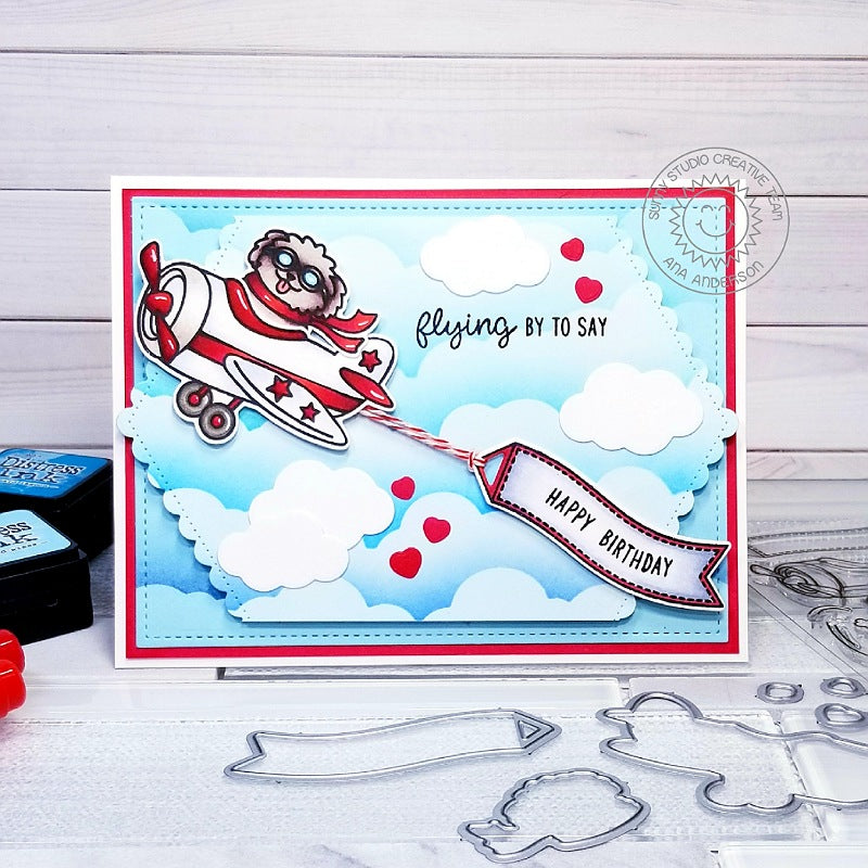 Sunny Studio Stamps Plane Awesome Dog Flying in Airplane Handmade Birthday Card by Ana Anderson