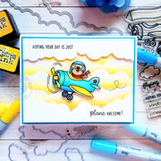 Sunny Studio Stamps Plane Awesome Critter in Airplane Handmade Card (using Fluffy Clouds Stitched Border Dies)