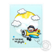 Sunny Studio Stamps Let You Dreams Take Flight Handmade Airplane Card (with Circular Window featuring Fluffy Cloud Dies)