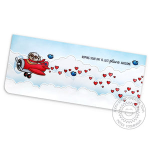 Sunny Studio Stamps Hoping Your Day is Just Plane Awesome Punny Airplane in the Clouds with Trailing Hearts Slimline Card