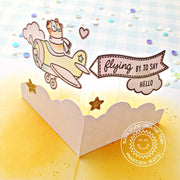 Sunny Studio Stamps Flying By To Say Hello Bear in Airplane Pop-up Card (using Fluffy Clouds Stitched Border Dies)