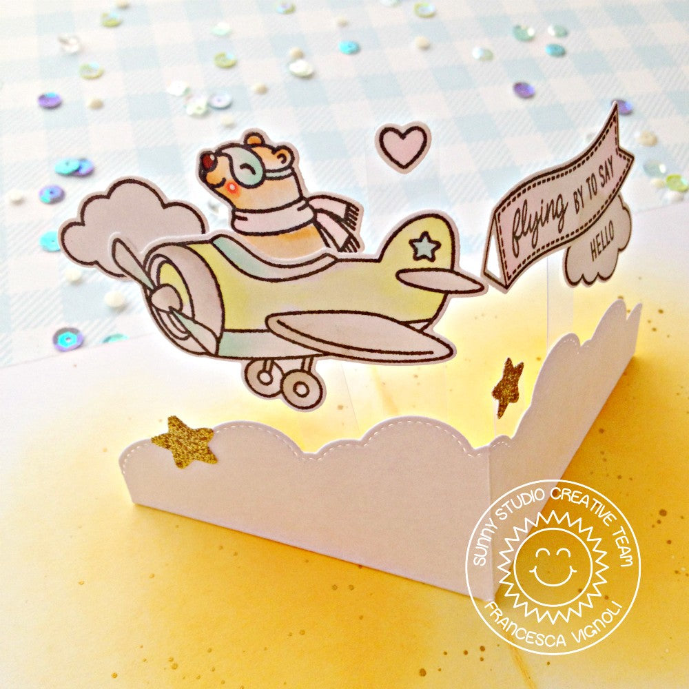 Sunny Studio Stamps Plane Awesome Bear Flying Airplane Handmade Interactive Pop-up Card